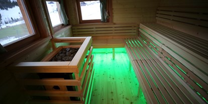 Hüttendorf - Typ: Selbstversorgerhütte - Penk (Reißeck) - Aussenansicht mit Sauna - Designchalets Heidialm-Falkertsee